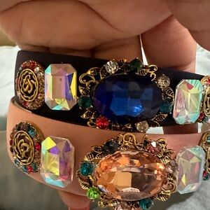 2 Crystal Pink and Navy Blue Handmade Headbands